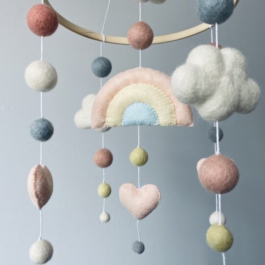 Baby girl mobile with rainbow