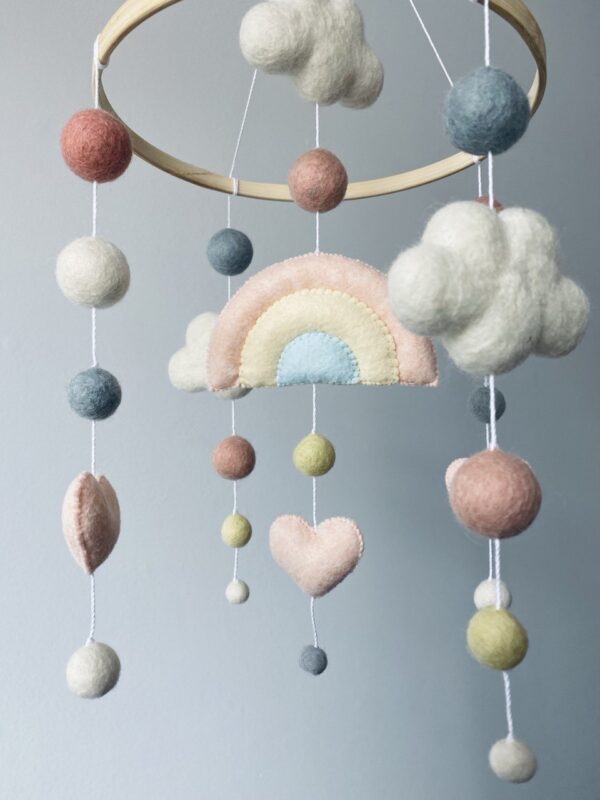 Baby girl mobile with rainbow